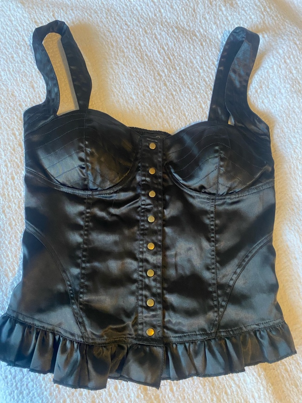 Satin Black Button-Front Bustier Top